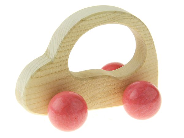 Naturbelassenes Holzauto mit roten Holzrädern handgemachtes Holzspielzeug nachhaltig